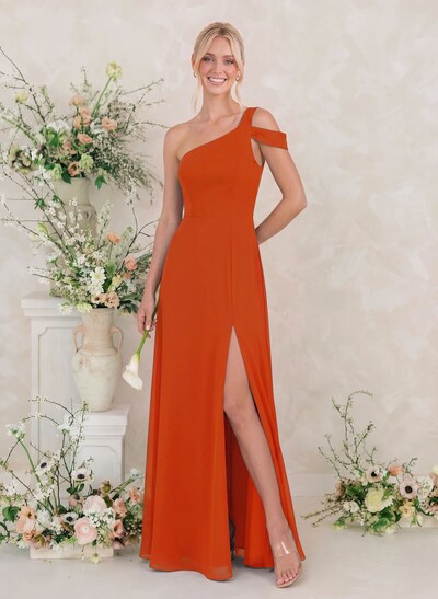 Classic A-Line One-Shoulder Chiffon Bridesmaid Dresses With High Split