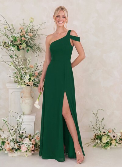 Classic A-Line One-Shoulder Chiffon Bridesmaid Dresses With High Split
