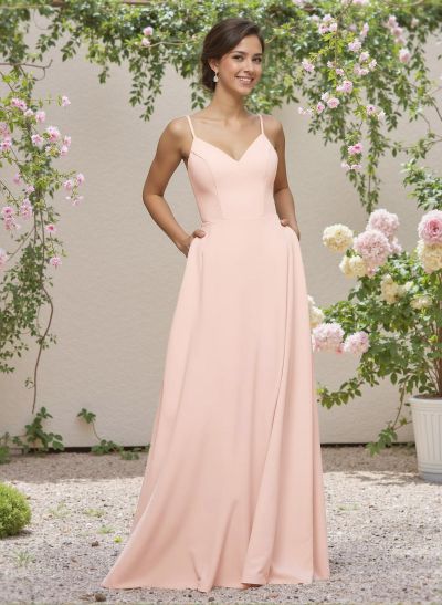 Minimalistic A-Line V-Neck Sleeveless Elastic Satin Bridesmaid Dresses