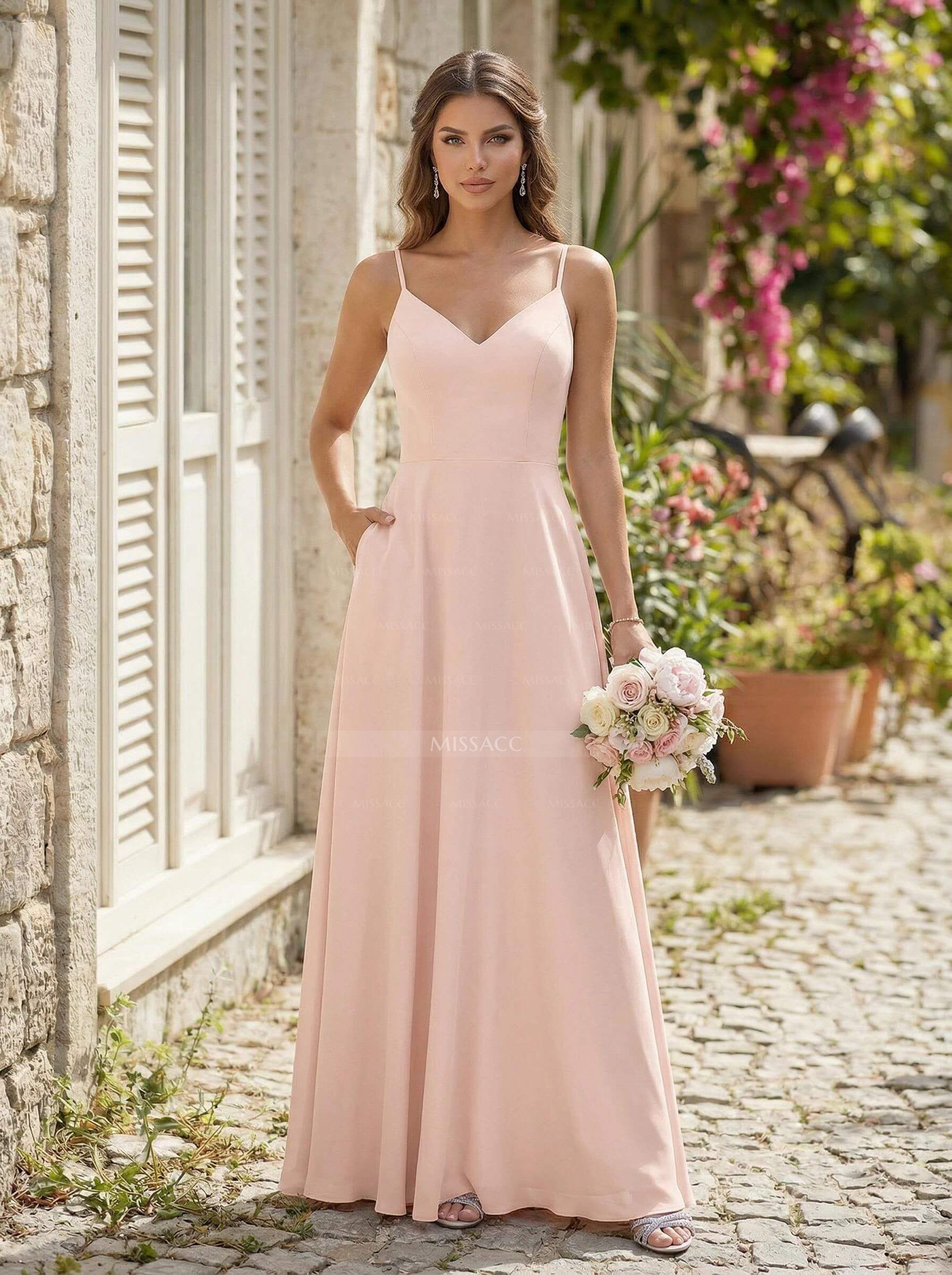 Minimalistic A-Line V-Neck Sleeveless Elastic Satin Bridesmaid Dresses