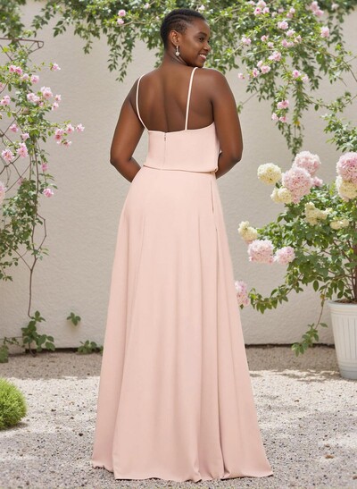 Minimalistic A-Line Spaghetti Straps V-Neck Elastic Satin Bridesmaid Dresses