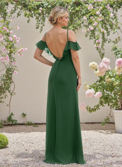 Modest A-Line Off-The-Shoulder Chiffon Bridesmaid Dresses With Cascading Ruffles