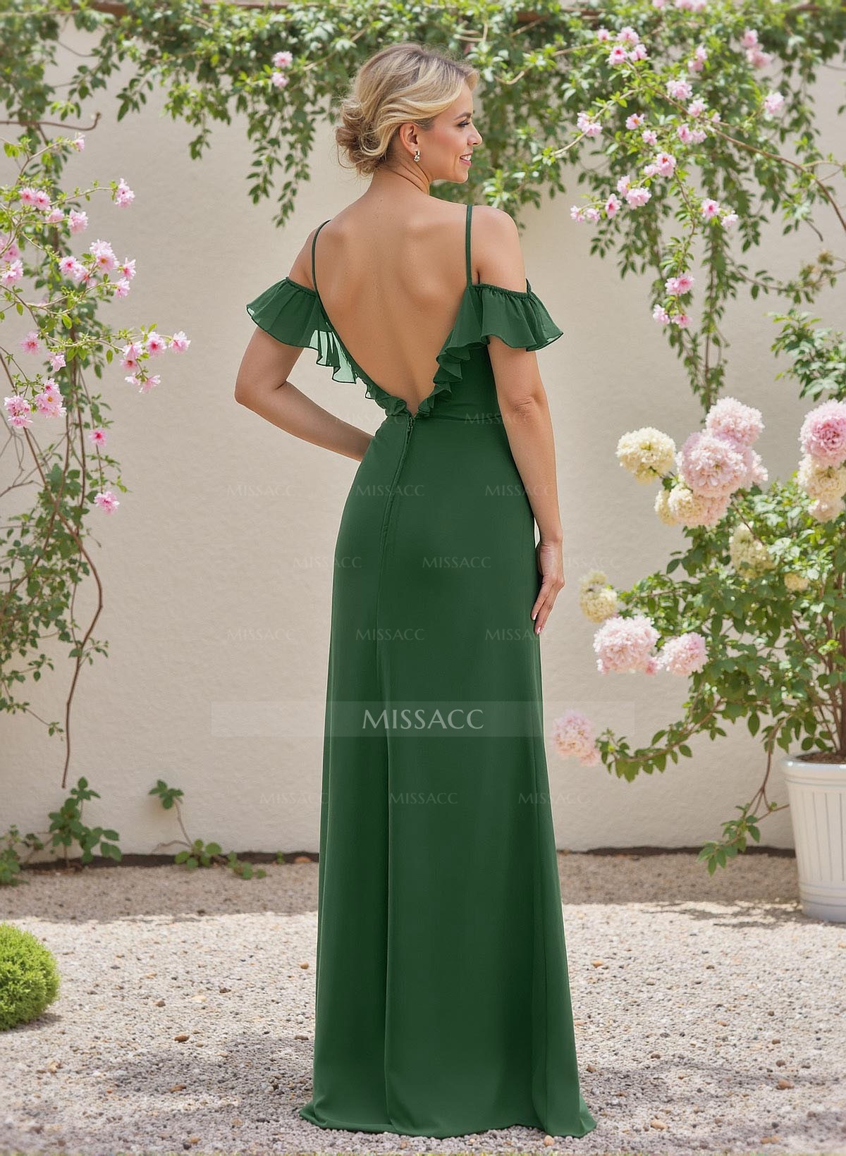 Modest A-Line Off-The-Shoulder Chiffon Bridesmaid Dresses With Cascading Ruffles