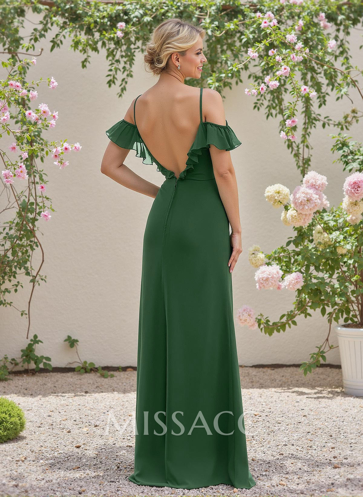 Modest A-Line Off-The-Shoulder Chiffon Bridesmaid Dresses With Cascading Ruffles