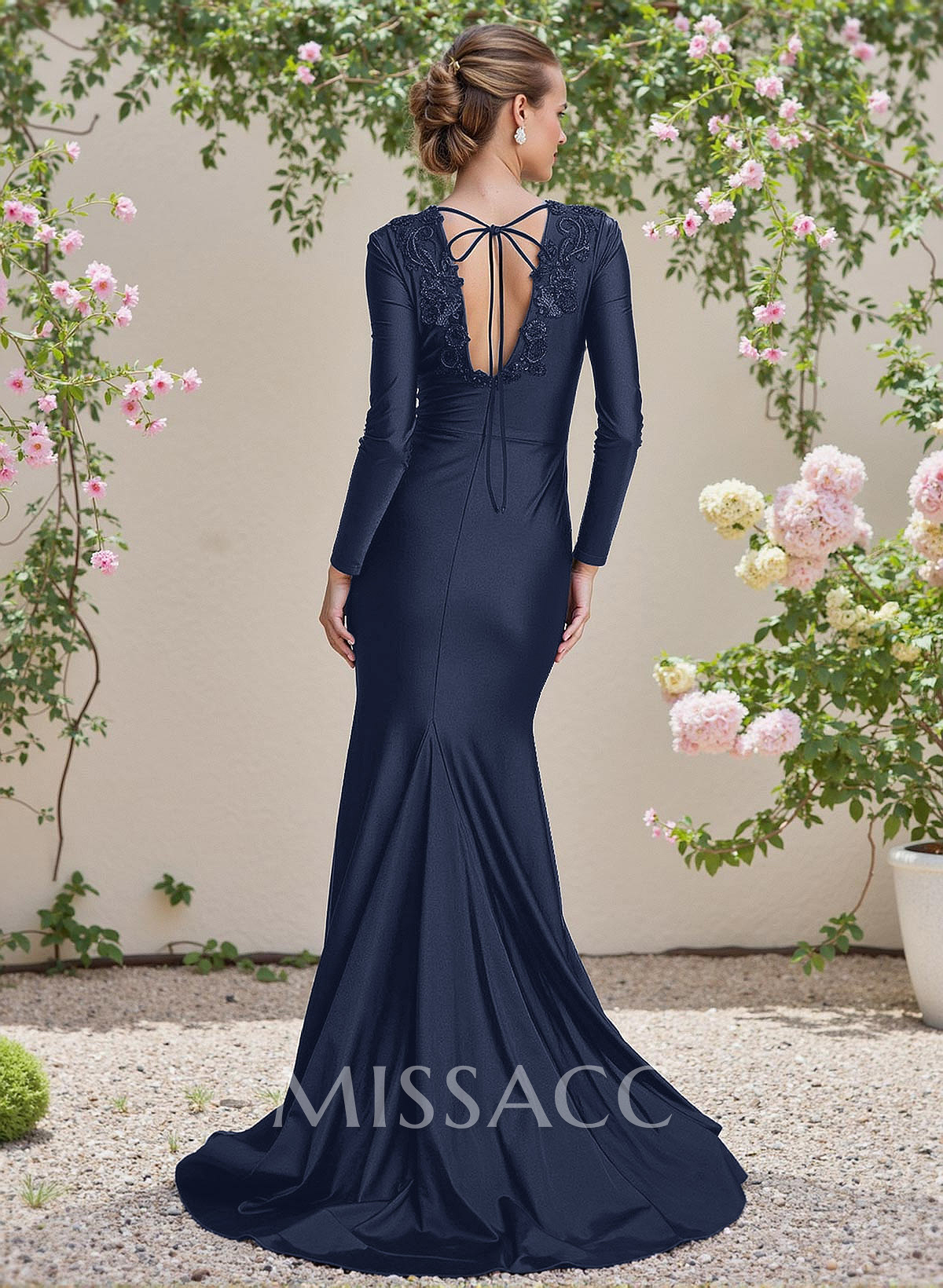 Modest Trumpet V-Neck Long Sleeves Jersey Bridesmaid Dresses