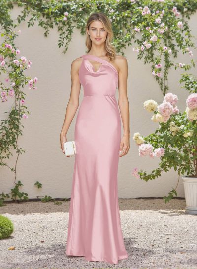 Unique One-Shoulder Outcut Neck Silk Like Satin Bridesmaid Dresses