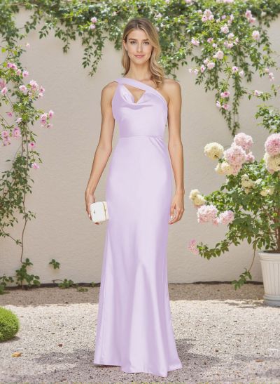 Unique One-Shoulder Outcut Neck Silk Like Satin Bridesmaid Dresses