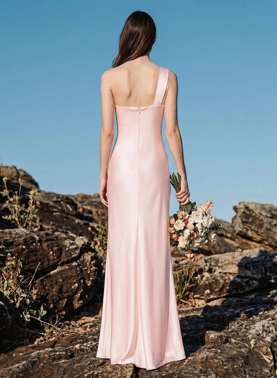 Unique One-Shoulder Outcut Neck Silk Like Satin Bridesmaid Dresses