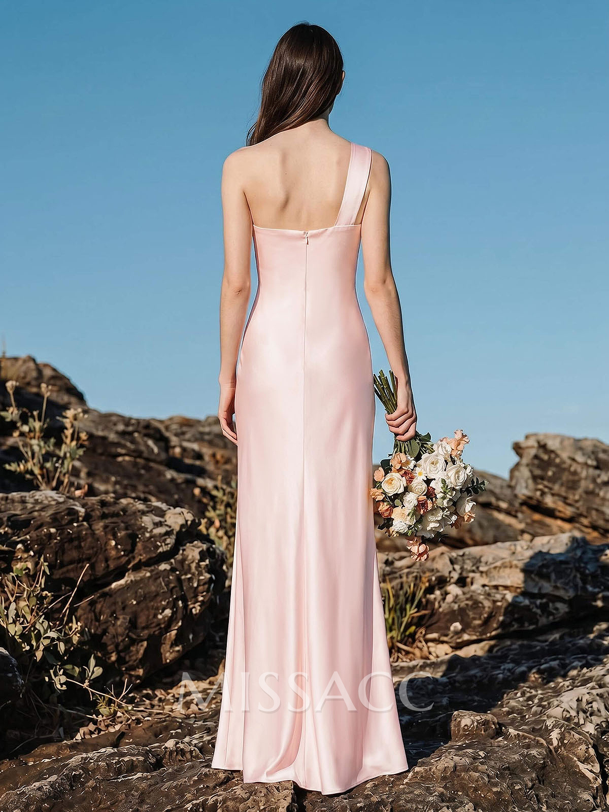 Unique One-Shoulder Outcut Neck Silk Like Satin Bridesmaid Dresses