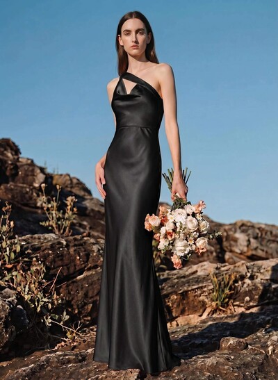 Unique One-Shoulder Outcut Neck Silk Like Satin Bridesmaid Dresses