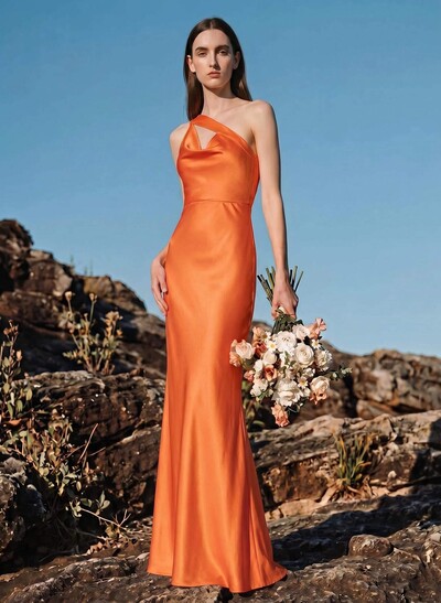 Unique One-Shoulder Outcut Neck Silk Like Satin Bridesmaid Dresses