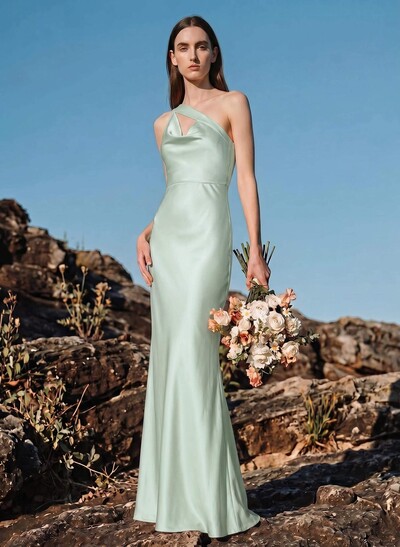 Unique One-Shoulder Outcut Neck Silk Like Satin Bridesmaid Dresses