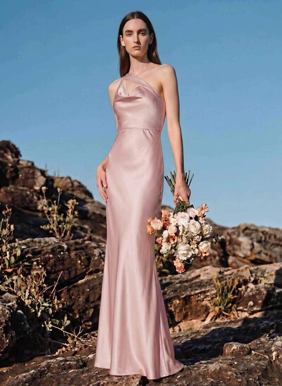 Unique One-Shoulder Outcut Neck Silk Like Satin Bridesmaid Dresses