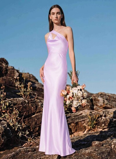 Unique One-Shoulder Outcut Neck Silk Like Satin Bridesmaid Dresses