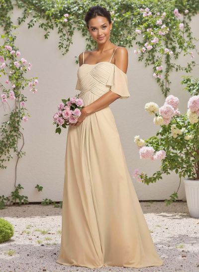 Modest A-Line Spaghetti Straps Ruched Waist Chiffon Bridesmaid Dresses