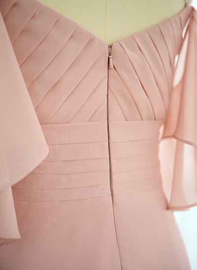 Modest A-Line Spaghetti Straps Ruched Waist Chiffon Bridesmaid Dresses