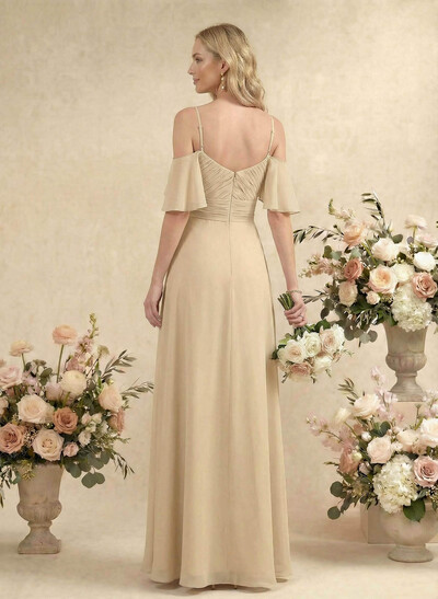 Modest A-Line Spaghetti Straps Ruched Waist Chiffon Bridesmaid Dresses