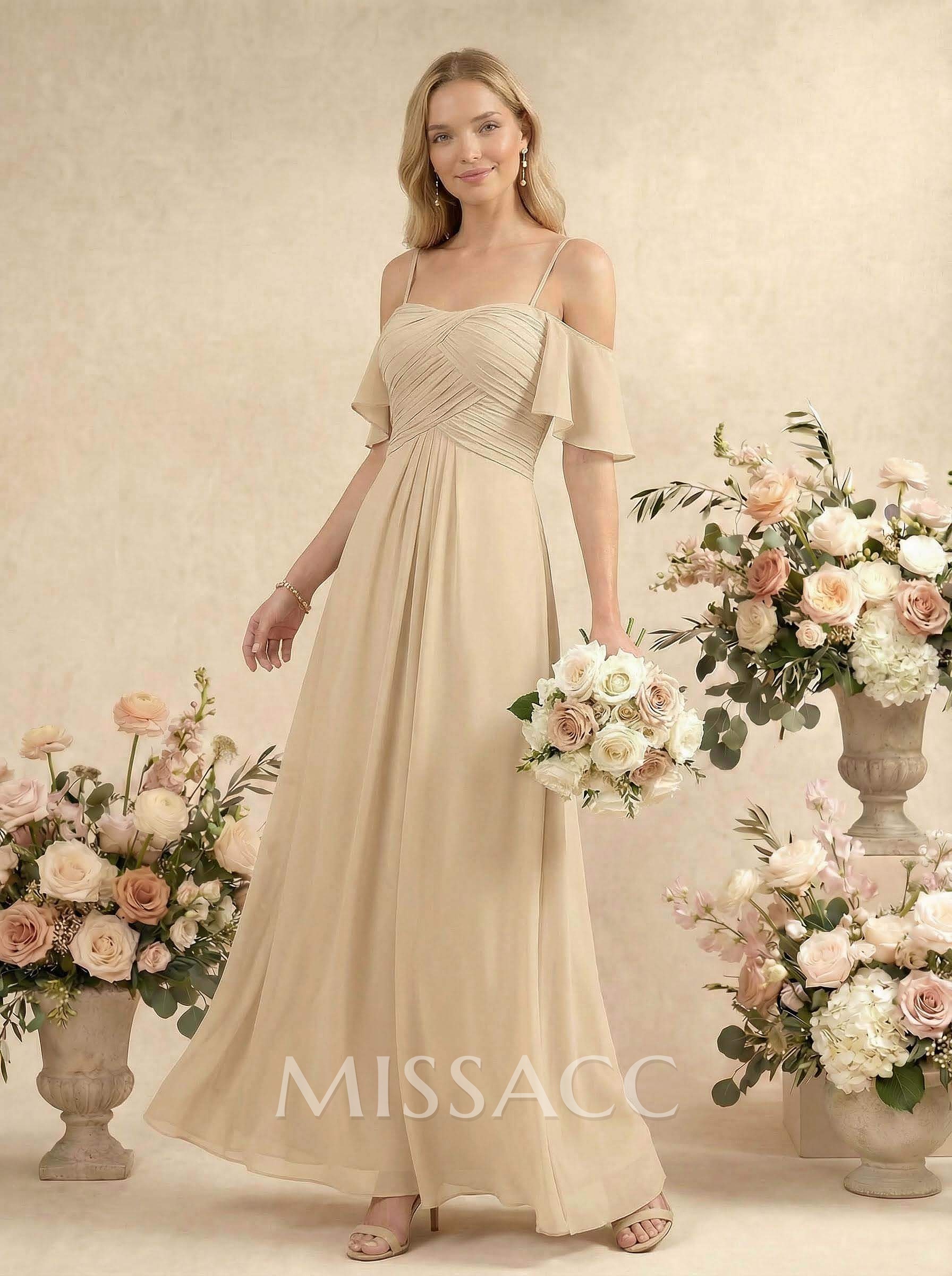 Modest A-Line Spaghetti Straps Ruched Waist Chiffon Bridesmaid Dresses Modest A-Line Spaghetti Straps Ruched Waist Chiffon Bridesmaid Dresses