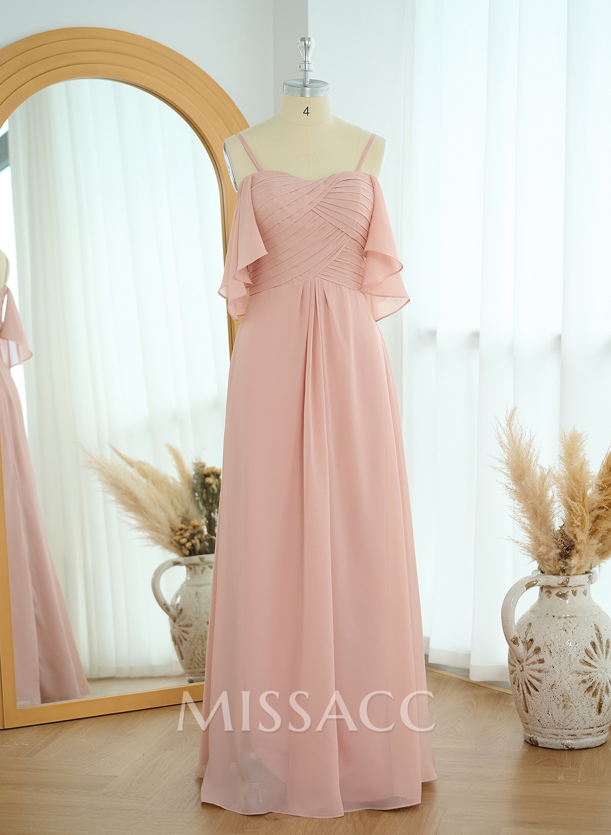Modest A-Line Spaghetti Straps Ruched Waist Chiffon Bridesmaid Dresses Modest A-Line Spaghetti Straps Ruched Waist Chiffon Bridesmaid Dresses