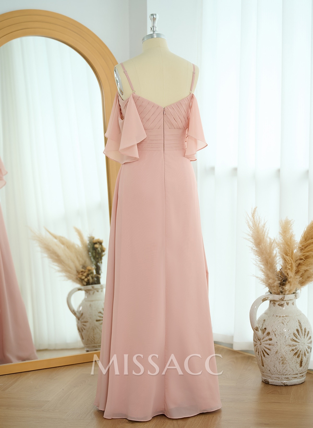 Modest A-Line Spaghetti Straps Ruched Waist Chiffon Bridesmaid Dresses Modest A-Line Spaghetti Straps Ruched Waist Chiffon Bridesmaid Dresses