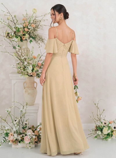 Modest A-Line Spaghetti Straps Ruched Waist Chiffon Bridesmaid Dresses