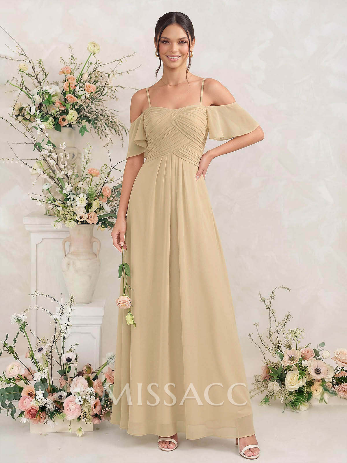 Modest A-Line Spaghetti Straps Ruched Waist Chiffon Bridesmaid Dresses Modest A-Line Spaghetti Straps Ruched Waist Chiffon Bridesmaid Dresses