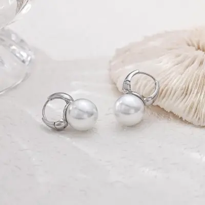 Simple Pearl Vintage Hoop Earrings