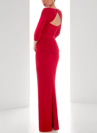 Sexy Scoop Neck 3/4 Sleeves Elastic Satin Evening Dresses With Back Outcut