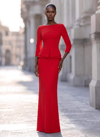 Sexy Scoop Neck 3/4 Sleeves Elastic Satin Evening Dresses With Back Outcut