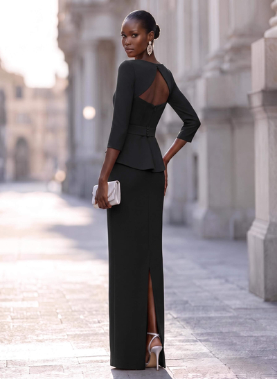 Sexy Scoop Neck 3/4 Sleeves Elastic Satin Evening Dresses With Back Outcut