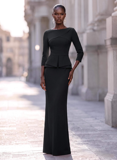 Sexy Scoop Neck 3/4 Sleeves Elastic Satin Evening Dresses With Back Outcut