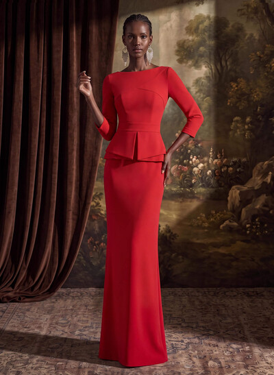 Sexy Scoop Neck 3/4 Sleeve Stretch Satin Evening Dress With Cut-Out Back