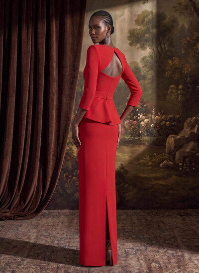 Sexy Scoop Neck 3/4 Sleeve Stretch Satin Evening Dress With Cut-Out Back
