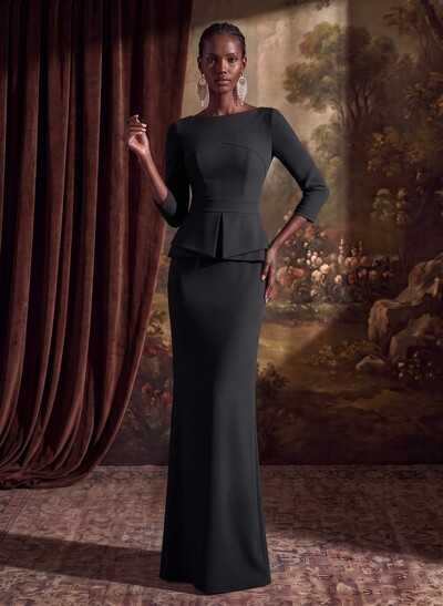 Sexy Scoop Neck 3/4 Sleeves Elastic Satin Evening Dresses With Back Outcut