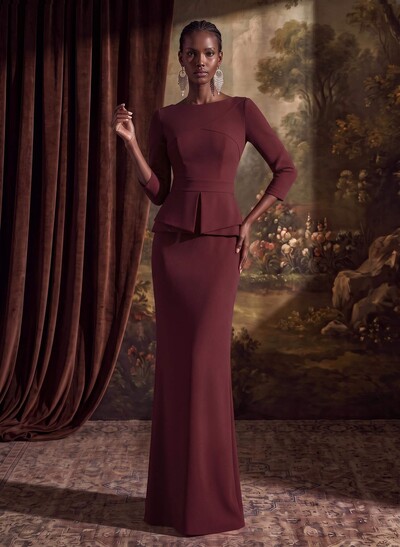 Sexy Scoop Neck 3/4 Sleeve Stretch Satin Evening Dress With Cut-Out Back