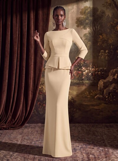 Sexy Scoop Neck 3/4 Sleeves Elastic Satin Evening Dresses With Back Outcut
