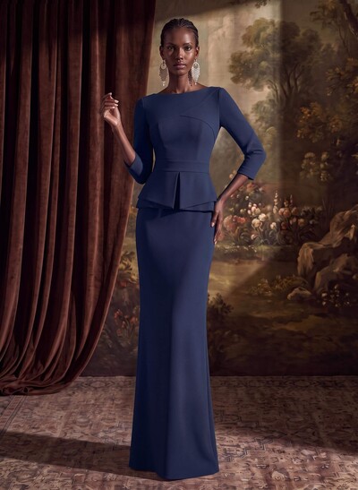 Sexy Scoop Neck 3/4 Sleeve Stretch Satin Evening Dress With Cut-Out Back