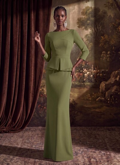 Sexy Scoop Neck 3/4 Sleeve Stretch Satin Evening Dress With Cut-Out Back