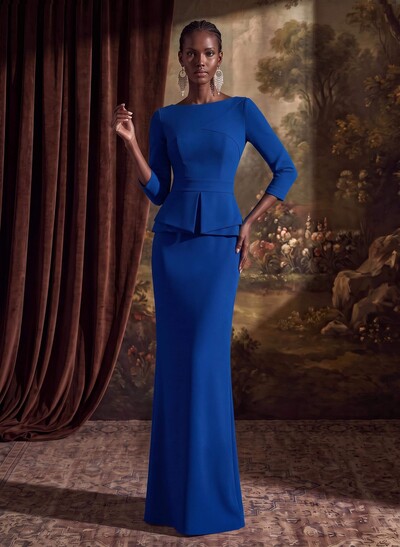Sexy Scoop Neck 3/4 Sleeves Elastic Satin Evening Dresses With Back Outcut