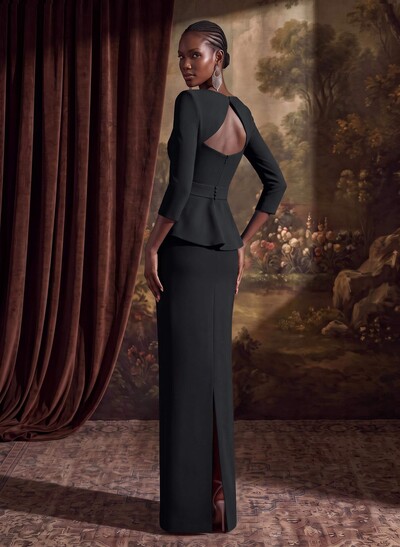Sexy Scoop Neck 3/4 Sleeves Elastic Satin Evening Dresses With Back Outcut