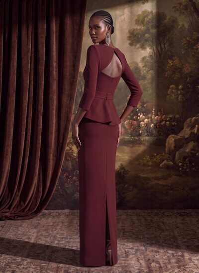 Sexy Scoop Neck 3/4 Sleeve Stretch Satin Evening Dress With Cut-Out Back