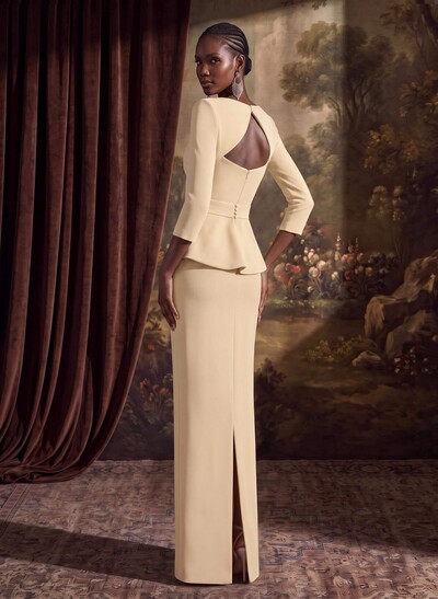 Sexy Scoop Neck 3/4 Sleeves Elastic Satin Evening Dresses With Back Outcut