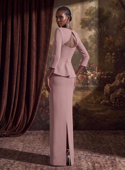 Sexy Scoop Neck 3/4 Sleeves Elastic Satin Evening Dresses With Back Outcut