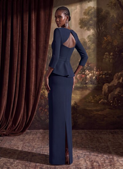 Sexy Scoop Neck 3/4 Sleeve Stretch Satin Evening Dress With Cut-Out Back