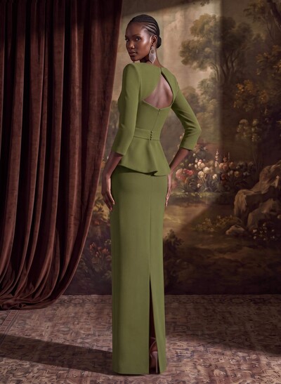 Sexy Scoop Neck 3/4 Sleeve Stretch Satin Evening Dress With Cut-Out Back