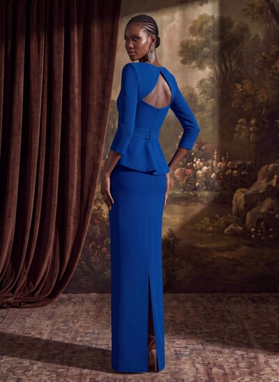 Sexy Scoop Neck 3/4 Sleeves Elastic Satin Evening Dresses With Back Outcut