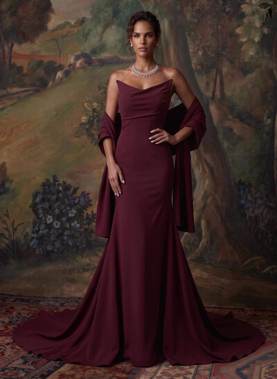 Trumpet/Mermaid Strapless Sleeveless Sweep Train Elastic Satin Evening Dresses