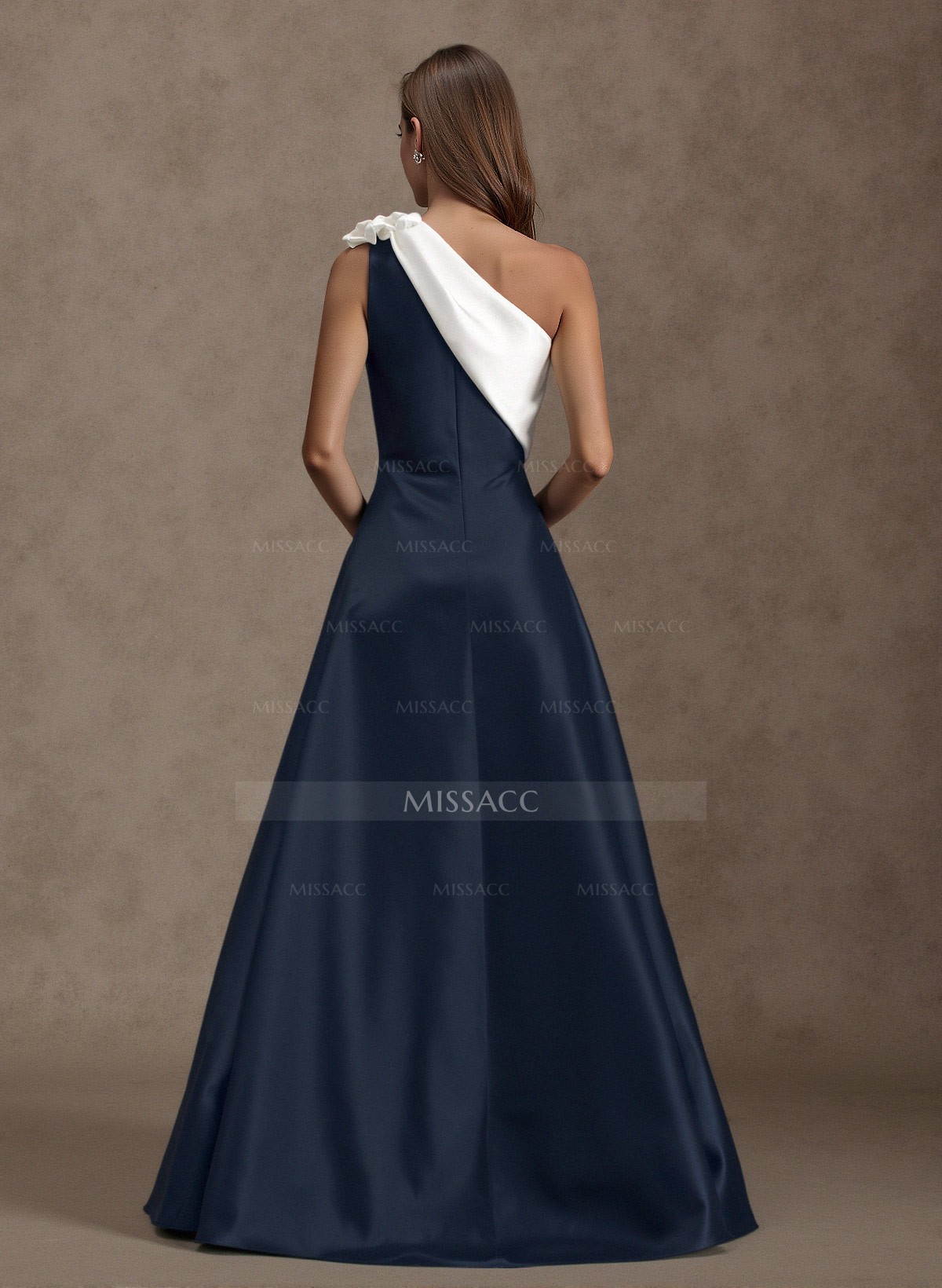 Unique Flower(s) One-Shoulder Overskirt Floor-Length Satin Evening Dresses