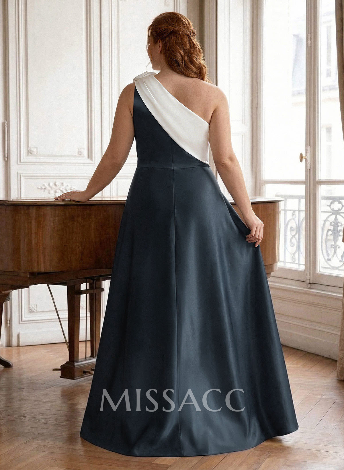Unique Flower(s) One-Shoulder Overskirt Floor-Length Satin Evening Dresses Unique Flower(s) One-Shoulder Overskirt Floor-Length Satin Evening Dresses
