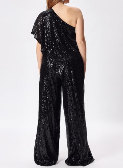 Sparkly One-Shoulder Sequined Mother Of The Bride Jumpsuit/Pantsuit